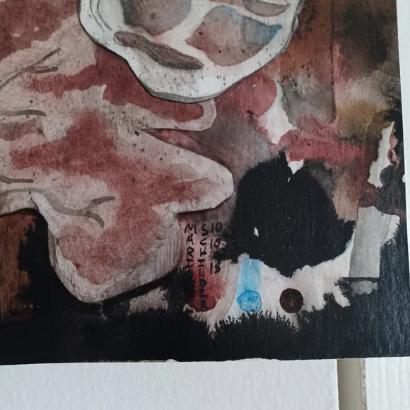 ORIGINAL ART. Abstract Butterfly Wall Art in Black, Brown, Red, and Blue Ink - Picture 2 of 6